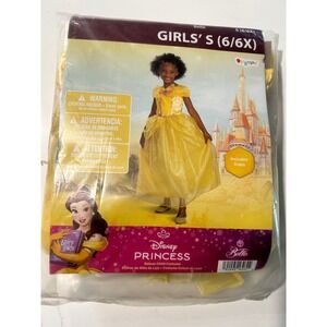 Disney Princess Belle Deluxe Costume Girls Small 6 6X Yellow Dress Up Fairy Tale